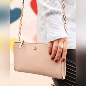 Tory Burch Carter Slim Leather Crossbody Chain/Leather Strap Light Pink/Makeup